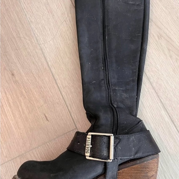 John Fluevog Black Combat Boots with Silver Buckle - Picture 4 of 7